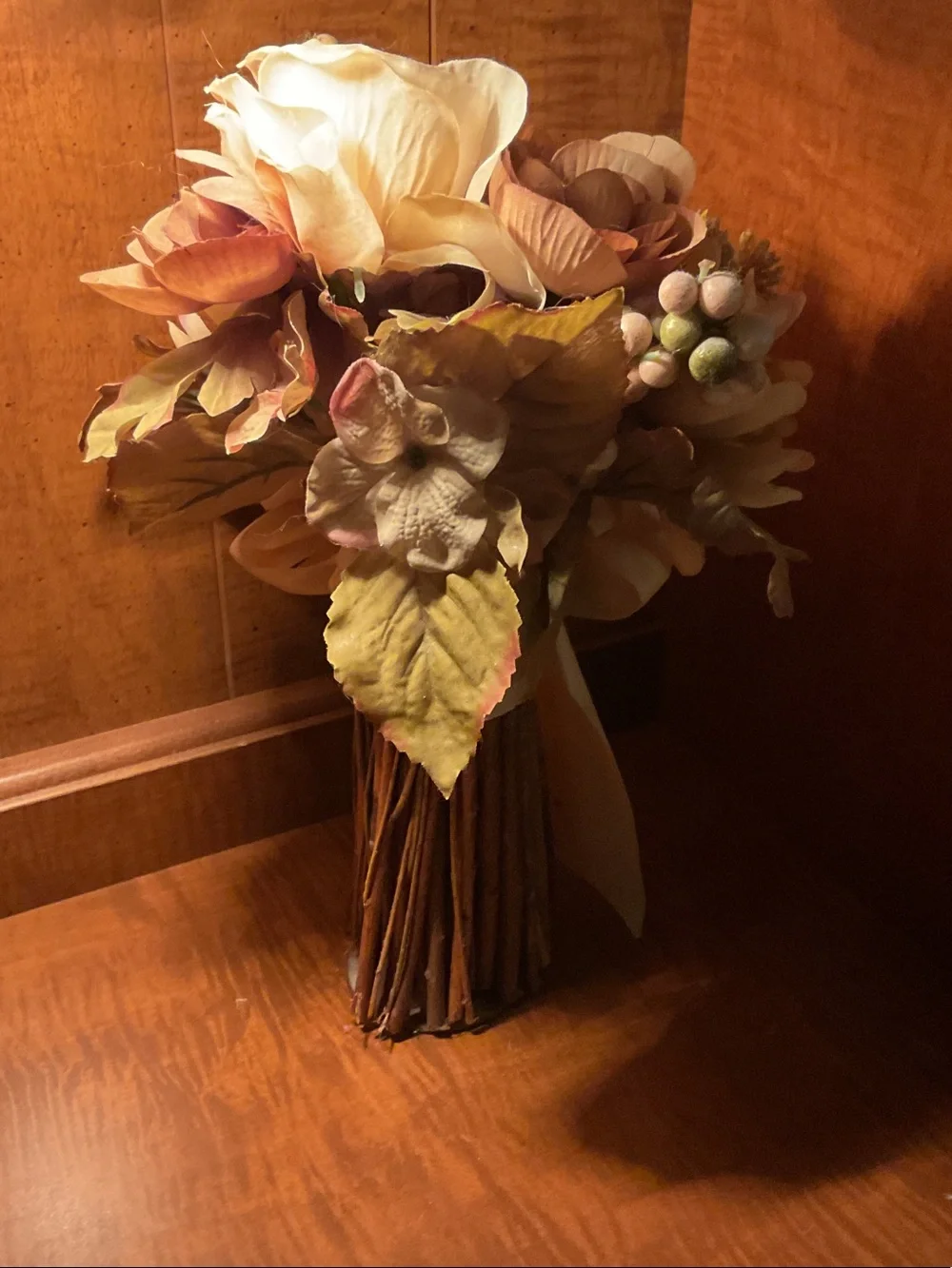 Unbranded Cream & Tan Faux Floral Bouquet with Berry Accents